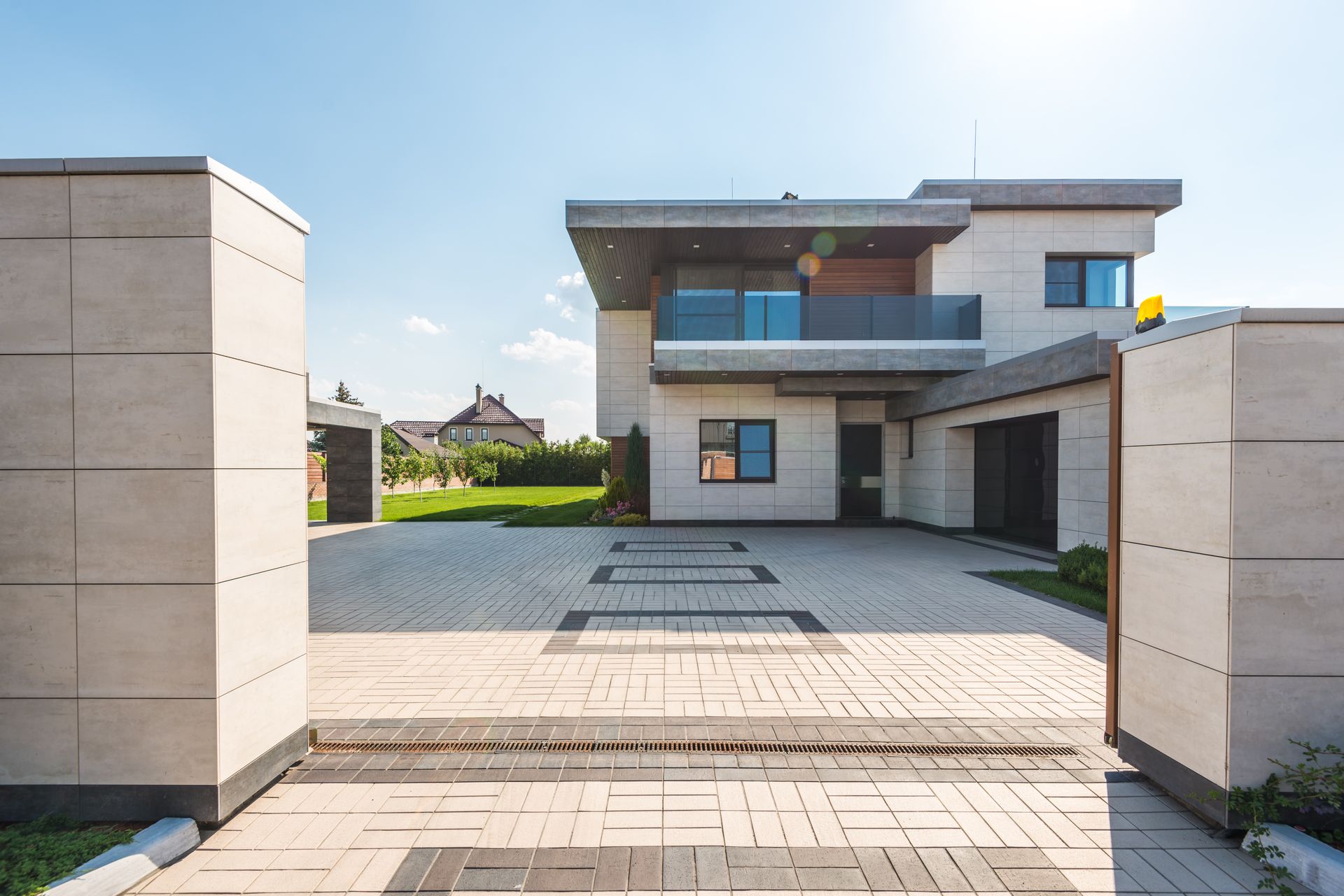 Modern two-storey house with large windows